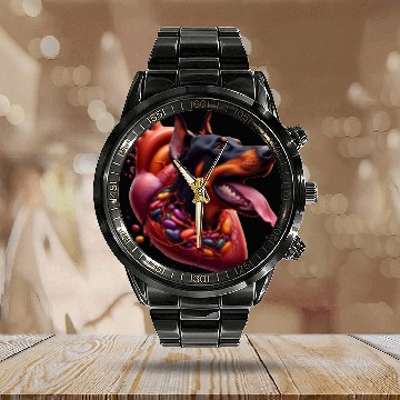 Discover Doberman Devotion: Heartfelt Merch Collection Calendar Steel Band Watch