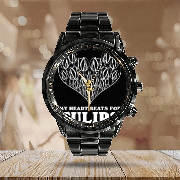 Discover Tulips Heart Garden Tulip Flowers Calendar Steel Band Watch