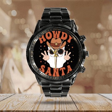 Discover Howdy Santa Peace Christmas Western Cowboy Claus Calendar Steel Band Watch
