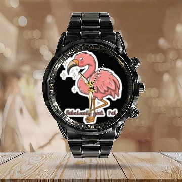 Discover Flamingo Lover: Pink Pal Calendar Steel Band Watch