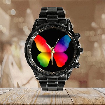 Discover Butterfly shape in strong rainbow colors Calendar Steel Band Watch