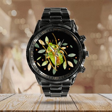 Discover Stephanorrhina guttata - green insect with leaves Calendar Steel Band Watch