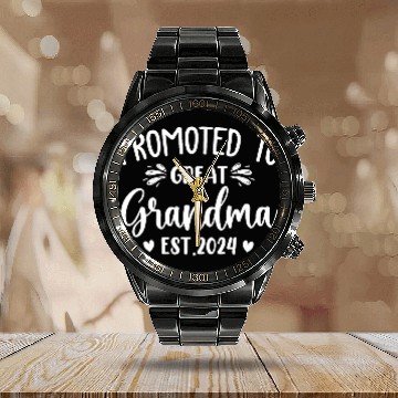 Discover Promoted to Great Grandma 2024 Soon to Be Great Calendar Steel Band Watch