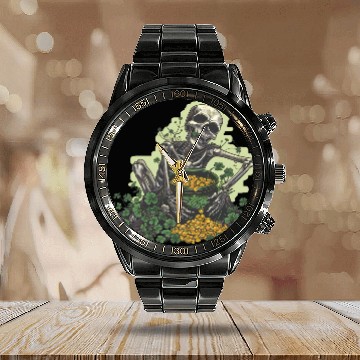 Discover St Patricks Skeleton Pot of Gold Calendar Steel Band Watch