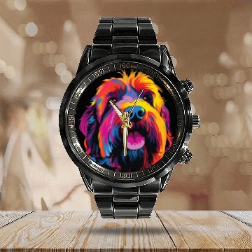Discover Colorful Russian Black Terrier Calendar Steel Band Watch
