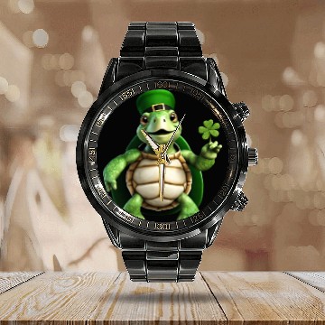 Discover Green turtle celebrating St. Patrick's Day. Calendar Steel Band Watch