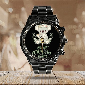 Discover Best Mom Ever Koala Embrace Floral Wreath Calendar Steel Band Watch