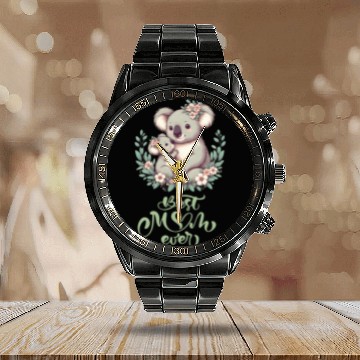 Discover Best Mom Ever Koala Embrace Floral Wreath Calendar Steel Band Watch