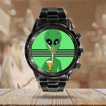 Discover An Alien Having Fun Calendar Steel Band Watch