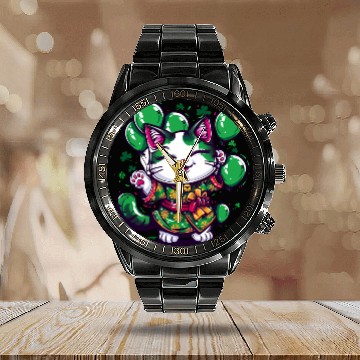 Discover Kawaii St Patricks Day Cat With Balloons Calendar Steel Band Watch