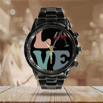 Discover LOVE Wine Drinking Drinker Calendar Steel Band Watch