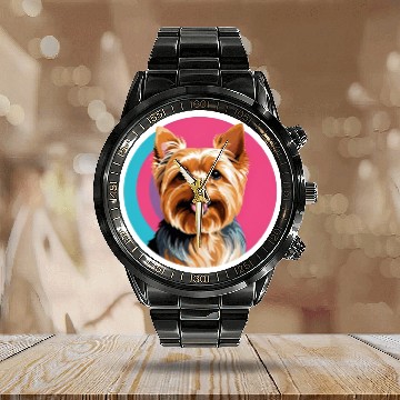 Discover Synthwave Yorkshire Terrier 2 Calendar Steel Band Watch