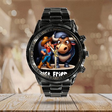 Discover Rodeo Bull Riding Livestock Show Farmer Cattle Calendar Steel Band Watch