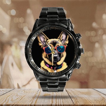 Discover Cute German Shepherd Pop Art Calendar Steel Band Watch