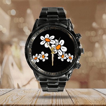 Discover daisy flower, daisies in bloom blossoms garden Calendar Steel Band Watch