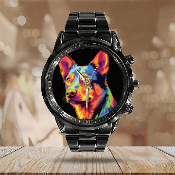 Discover Watercolor Colorful Australian Kelpie Calendar Steel Band Watch