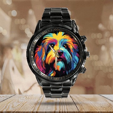 Discover Watercolor Colorful Tibetan Spaniel Calendar Steel Band Watch
