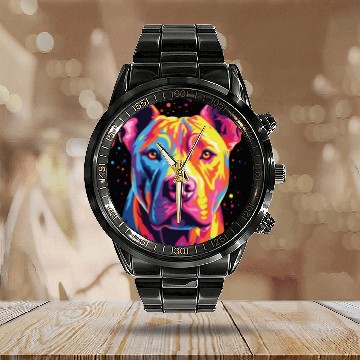 Discover Watercolor Colorful Dogo Argentino Calendar Steel Band Watch