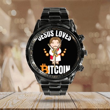 Discover Jesus Loves Bitcoin Calendar Steel Band Watch