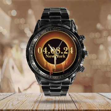 Discover Total Solar Eclipse Path of Totality New York Calendar Steel Band Watch