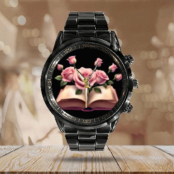 Discover Book and Flower, Rose Calendar Steel Band Watch
