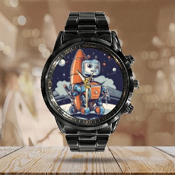 Discover mech robot design crafted Calendar Steel Band Watch