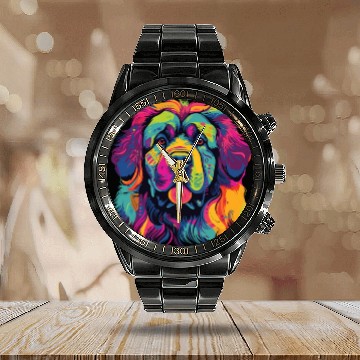 Discover Watercolor Colorful Tibetan Mastiff Calendar Steel Band Watch
