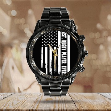 Discover Rugby US Flag Rugby Player - Best Rugby Player Eve Calendar Steel Band Watch