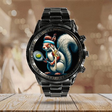 Discover Tennis Player Squirrel Animal Lover Design Calendar Steel Band Watch