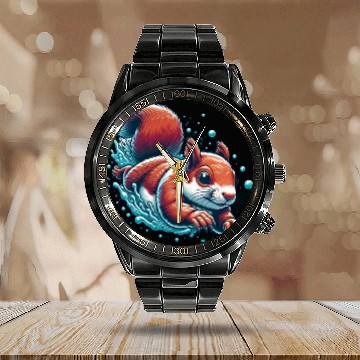 Discover Swimming Squirrel Animal Lover Cool Design Calendar Steel Band Watch