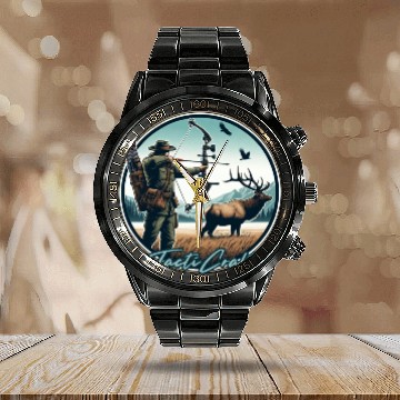 Discover TactiCraft Elk Bow Hunter Calendar Steel Band Watch