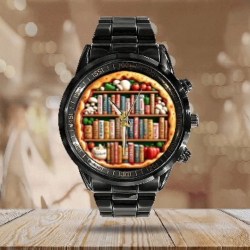 Discover Pizza Words English Teacher Literature Calendar Steel Band Watch