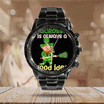 Discover Lacrosse St. Patricks Day Lacrosse Good Idea Calendar Steel Band Watch