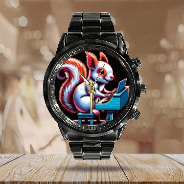 Discover Squirrel Nuts Animal Lover Playing Piano Design Calendar Steel Band Watch