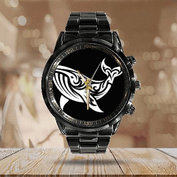 Discover T Tattoo Style Whale Swimming Sea Creature Calendar Steel Band Watch