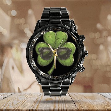 Discover Shamrock Clover Sunglasses Saint Patrick's Day Calendar Steel Band Watch