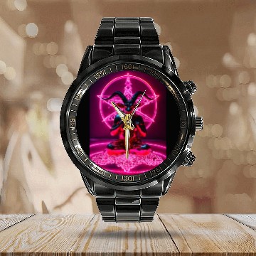 Discover Baphomet made of diamonds and glitter neon light Calendar Steel Band Watch