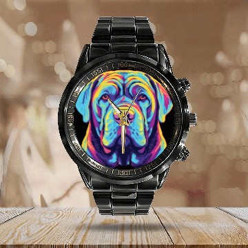 Discover Watercolor Colorful Neapolitan Mastiff Calendar Steel Band Watch
