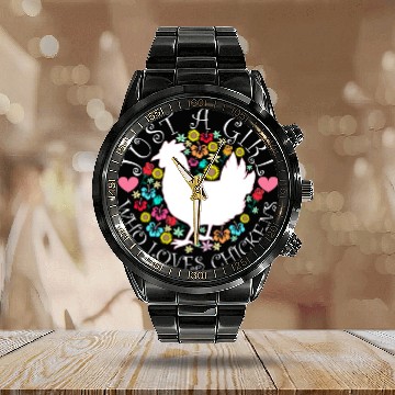 Discover JUST A GIRL WHO LOVES CHICKENS Calendar Steel Band Watch