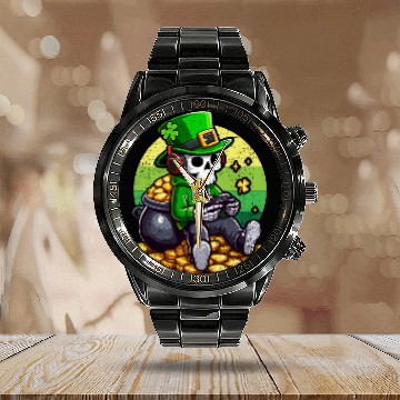 Discover SKELETON IRISH GAMER ST PATRICKS DAY Calendar Steel Band Watch
