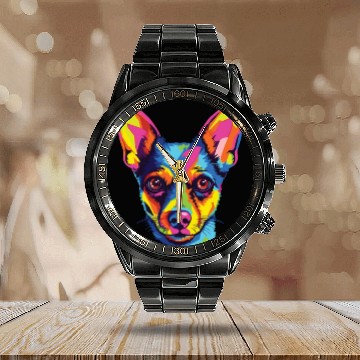 Discover Watercolor Colorful American Toy Terrier Calendar Steel Band Watch