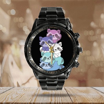 Discover Spectrasexual Flag Pride Lgbtq Cute Raccoon Calendar Steel Band Watch