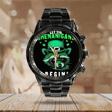 Discover Let The Shenanigans Begin! Irish Raccoon Calendar Steel Band Watch