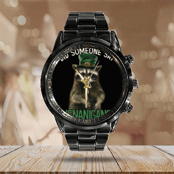 Discover Did Someone Say Shenanigans? Cute Raccoon Calendar Steel Band Watch