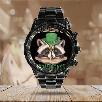 Discover Did Someone Say Shenanigans? Cute Raccoon Calendar Steel Band Watch