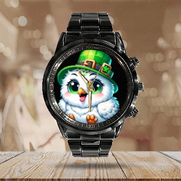 Discover St. Patrick's Cute Snowy Owl Calendar Steel Band Watch