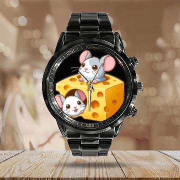 Discover Cheese Dwelling Mice Calendar Steel Band Watch