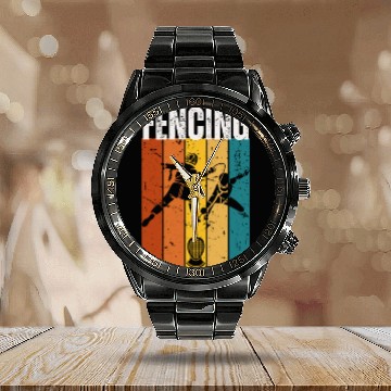 Discover Fencing Vintage Retro 70s Design Fencer Calendar Steel Band Watch