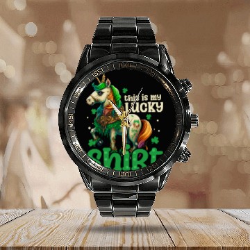 Discover Irish Unicorn St Patricks Lucky Outfit Calendar Steel Band Watch