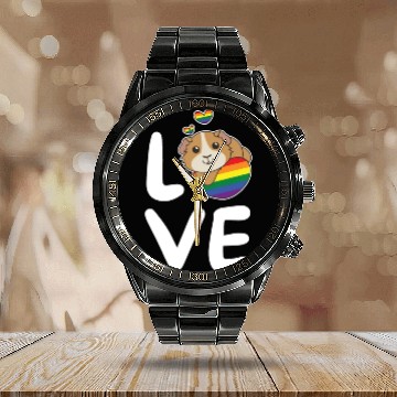 Discover Rainbow Flag Pride Lgbtq Cute Guinea Pig Love Calendar Steel Band Watch
